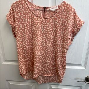 Pink Rose Orange Blouse with Peter Pan Collar size small